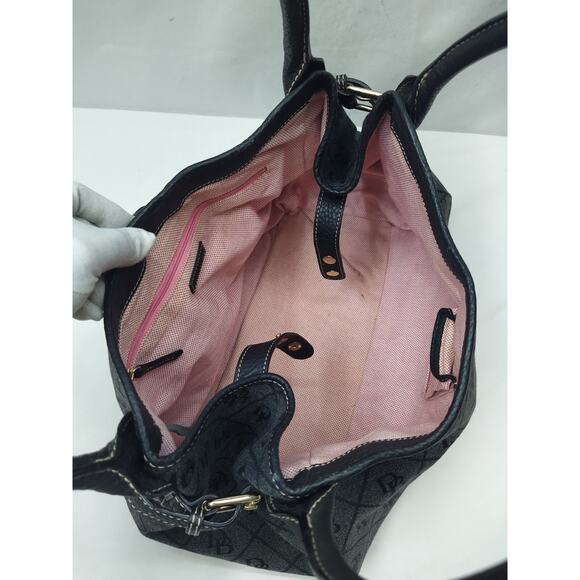 Dooney & Bourke Gray Canvas Leather Trim DB Printed Hook Satchel Shoulder Bag - Picture 9 of 16